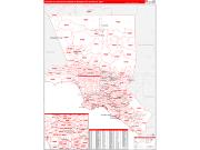 Los Angeles-Long Beach-Anaheim Metro Area Wall Map Red Line Style 2023